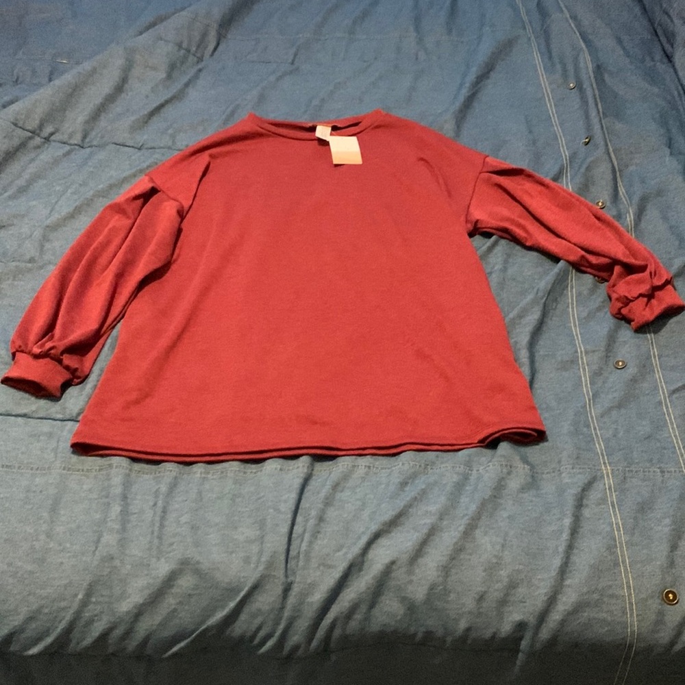 Red oversized long sleeve shirt with pockets